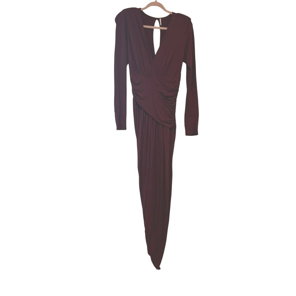 Young Fabulous & Broke oversized S maroon longsleeve maxi dress V neck I - Picture 2 of 3